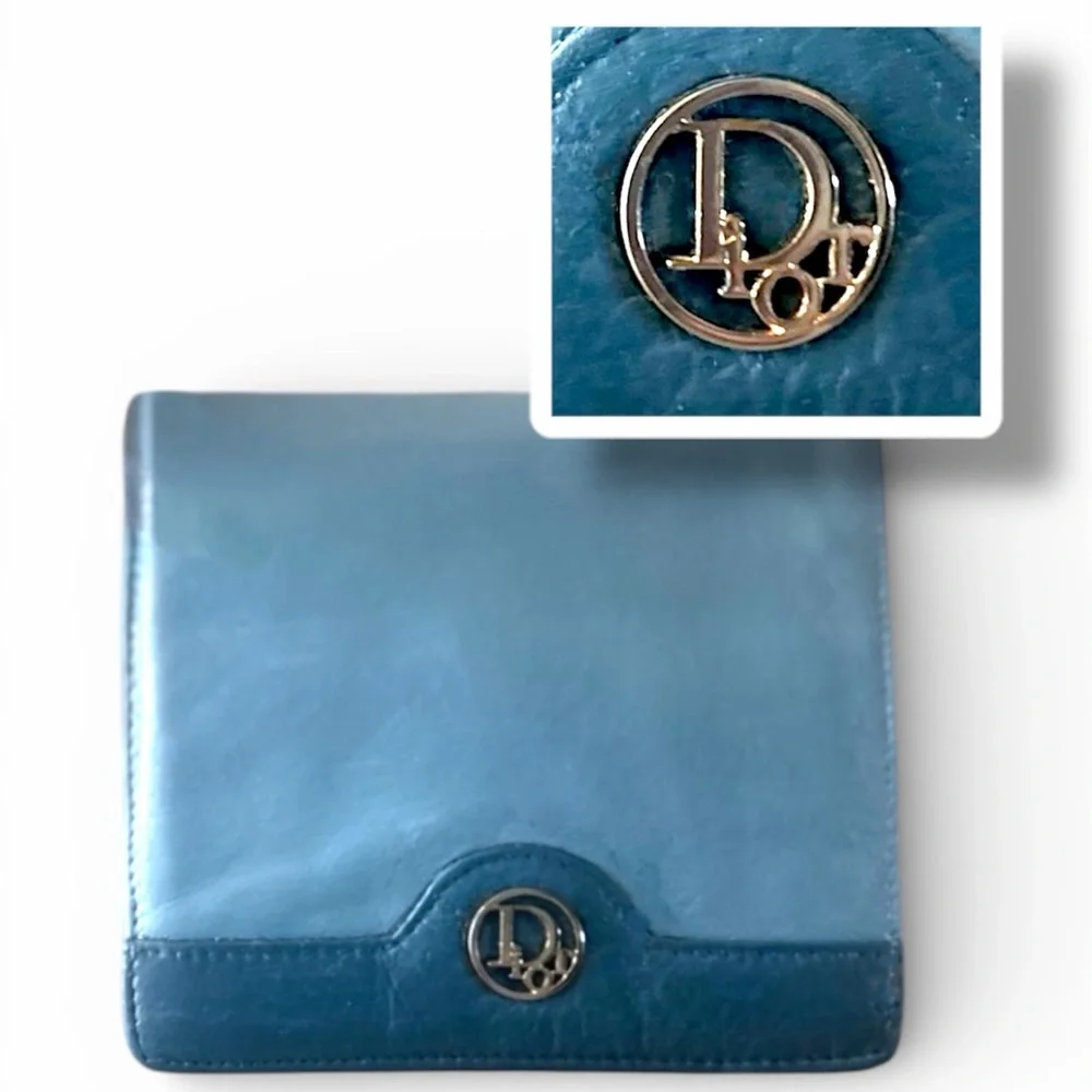 Dior Rare Dusty Sky Blue Soft Lambskin Genuine Leather Compact Wallet Purse